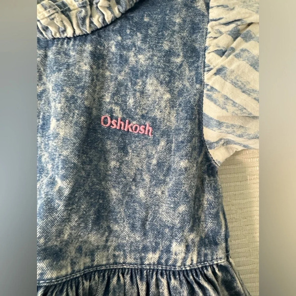 Vintage OshKosh Acid Washed Denim Ruffle Striped Dress USA 12 Months - Picture 3 of 10
